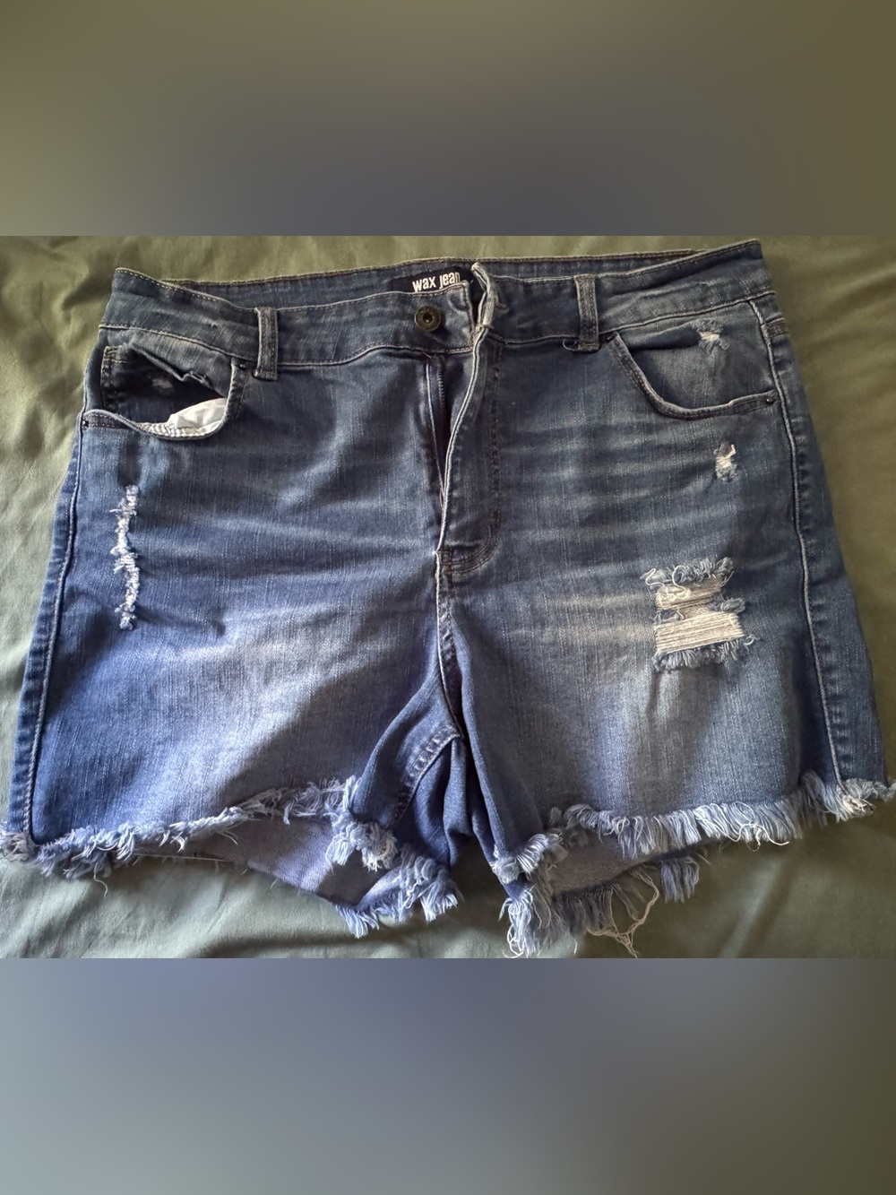 Wax Jean Women's Frayed Dark Blue Cutoff Denim Shorts
